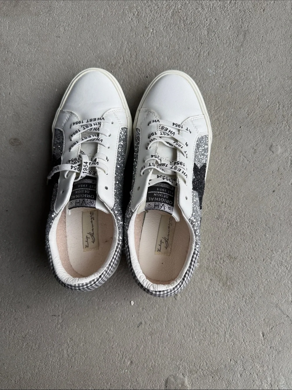 White Sneakers with Black Glitter Casual Women's Fashion Vintage Havannah
